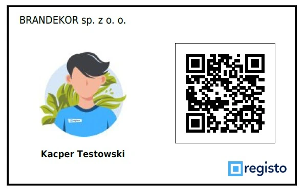Indywidualna karta pracownika Registo z kodem QR do rejestracji czasu pracy.